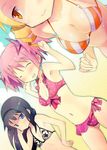  akemi_homura anshinmama armpits bikini black_hair blonde_hair blue_eyes breasts cleavage closed_eyes drill_hair frilled_bikini frills front-tie_top hairband kaname_madoka mahou_shoujo_madoka_magica multiple_girls navel pink_hair polka_dot polka_dot_bikini polka_dot_swimsuit side-tie_bikini small_breasts smile swimsuit tomoe_mami twintails yellow_eyes 