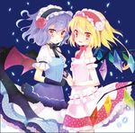  :d alternate_costume bare_shoulders bat_wings blonde_hair blush bow choker dress flandre_scarlet flower gloves hair_ornament hairband hara_yui lolita_fashion lowres multiple_girls open_mouth purple_hair red_eyes remilia_scarlet short_hair siblings sisters smile touhou wings 