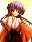  furude_hanyuu higurashi_no_naku_koro_ni miko purple_eyes purple_hair wafuku 