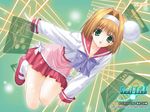  bow green_eyes hairband inatsuki_nanami kimizuka_aoi navel_(company) official_art orange_hair pointing school_uniform serafuku short_hair skirt socks solo soul_link wallpaper 