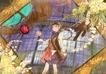  bag brown_hair elf flower frame jewelry long_hair necklace original pekomi pointy_ears ponytail purple_eyes satchel solo space telescope 