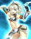  armor blue_eyes capcom horn kirin kirin_(armor) midriff monster_hunter monster_hunter_frontier smile white_hair 