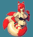  big_breasts bikini breasts candy chest_tuft clothed clothing ear_tuft face_markings facial_markings female fur lips lollipop markings multiple_tails one_eye_closed skimpy solo swimsuit tail tight_clothing tuft unknown_artist unknown_species wink wristband 