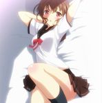  1girl bed breasts brown_eyes denpa_onna_to_seishun_otoko large_breasts mifune_ryuuko red_eyes school_girl school_uniform 