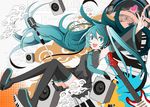  aqua_eyes aqua_hair bad_id bad_pixiv_id boots detached_sleeves guitar hatsune_miku headphones headset instrument long_hair microphone microphone_stand necktie open_mouth piano_keys sakisato_kiriko skirt solo speaker thigh_boots thighhighs twintails very_long_hair vocaloid 