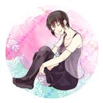  asou_misaki bad_id bad_pixiv_id black_hair black_legwear blush breasts cleavage closed_eyes dress e_nokita fatal_frame fatal_frame_4 happy medium_breasts short_hair smile solo thighhighs 