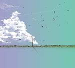  blue_sky cloud day highres lake no_humans plant reflection rico_(artist) shore sky susuwatari tonari_no_totoro totoro tree water wind 