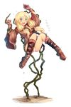  blonde_hair blue_eyes boots cross-laced_footwear final_fantasy final_fantasy_tactics full_body geomancer_(fft) gloves kara_(color) knee_boots open_mouth panties plant simple_background solo underwear vines white_panties 