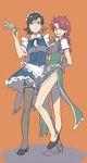  bad_id bad_pixiv_id blue_eyes brown_hair cosplay genderswap genderswap_(mtf) gianluca_zanardi green_eyes hong_meiling hong_meiling_(cosplay) inazuma_eleven inazuma_eleven_(series) izayoi_sakuya izayoi_sakuya_(cosplay) knife long_hair maid_headdress marco_maseratti moros1 multiple_girls pantyhose red_hair short_hair touhou 