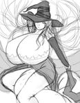  artist_request breasts cleavage dragon&#039;s_crown gigantic_breasts hat monochrome sketch sorceress_(dragon&#039;s_crown) staff vanillaware weapon 