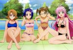  bikini blue_hair blush brown_eyes brown_hair feet green_eyes megami_magazine megane mizugi oppai pink_hair pool purple_eyes smile tagme to_love-ru 