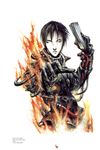  1boy blame! fire graviton_beam_emitter highres killy male_focus nihei_tsutomu solo white_background 