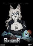  anthro big_breasts blue_fur breasts canine cleo cleo_(yutrah) cleo_alexander cosplay dialog dog_tags english_text equine female friendship_is_magic fur horse mammal movie_poster my_little_pony parody pegasus pony pony_gun rainbow_dash_(mlp) text the_punisher weapon wolf wolfjedisamuel 