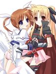  fate_testarossa hayashi_sakura mahou_shoujo_lyrical_nanoha pantsu parufe skirt_lift takamachi_nanoha 