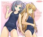  azuki_azusa blonde_hair competition_school_swimsuit green_eyes hentai_ouji_to_warawanai_neko. highres long_hair mao_(6r) multiple_girls old_school_swimsuit one-piece_swimsuit school_swimsuit short_hair silver_hair swimsuit tsutsukakushi_tsukiko 