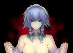 banned_artist braid harano izayoi_sakuya out-of-frame_censoring short_hair silver_hair solo touhou twin_braids 