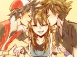  blue_(pokemon) closed_eyes eyes_closed green_(pokemon) kiss ookido_green pokemon pokemon_(game) pokemon_firered_and_leafgreen pokemon_rgby pokemon_special red_(pokemon) smile 