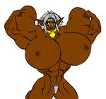  abs aisha_clanclan bell dark_skin extreme_muscles gigantic_breasts green_eyes grey_hair muscle muscles muscular muscular_female naked nipples nude outlaw_star pubic_hair 