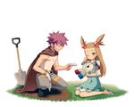  1girl beard brown_eyes brown_hair cape closed_eyes denim dress facial_hair gen_1_pokemon gym_leader jeans long_hair magnemite mikan_(pokemon) nasan pants pokemon pokemon_(creature) pokemon_(game) pokemon_dppt pokemon_hgss red_hair shirt shovel tears tougan_(pokemon) two_side_up 