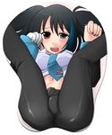  ass black_hair blue_eyes blush crotch_mousepad gloves heterochromia kusana-ry legs_up long_hair mousepad multicolored_hair navel necktie open_mouth red_eyes single_glove solo twintails utau yokune_ruko 