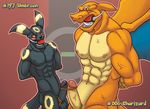  abs anthro ball_gag bandage bdsm biceps big_muscles blush bogrim bondage bound charizard cock_and_ball_torture duo eeveelution eyes_closed frottage gag gagged male muscles nintendo open_mouth pecs penis pok&#233;ball pok&#233;mon pokemon rope umbreon video_games 