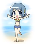  bikini bikini_top blue_eyes blue_hair chibi mahou_shoujo_madoka_magica miki_sayaka navel osaragi_mitama outstretched_arms short_hair shorts smile solo spread_arms swimsuit 