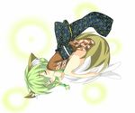  braid eyes_closed green_hair kemonomimi kitsunemimi saitou_kon shingetsu_takehito sleeping solo tail twin_braids wafuku 