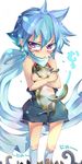  animal beyblade blue_hair blush cat hiwatari_kai purple_eyes scarf shorts 