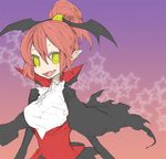  bat bat_wings blouse cape corset fang halloween headwings open_mouth pointed_ears ponytail red_hair tagme yellow_eyes 