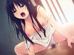  1boy 1girl black_eyes blush breasts censored coffee-kizoku cure_girl game_cg girl_on_top indoors kunimura_kotone long_hair nipples open_mouth oppai penis pussy_juice sex spread_legs sweat tears tongue vaginal 