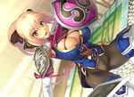  blonde_hair breasts cassandra_alexandra cleavage duplicate elbow_gloves gloves green_eyes large_breasts long_hair necktie pantyhose pink_neckwear ponytail shield solo soulcalibur soulcalibur_iv sword weapon yn_red 