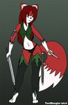  cat clothed clothing dagger feline female fox foxcat green_eyes hair hindpaw legwear linda linda_wright mammal paws ranger red_hair scabbard sheath skimpy solo stockings sword terdburgler warrior weapon 