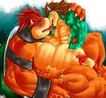  abs biceps big_penis blue_eyes blush bowser brown_hair chubby claws collar flaccid gay grin grope hair horn horns kissing koopa licking long_hair looking_at_viewer lying male mario_bros muscles nintendo nude on_back open_mouth overweight paws pecs penis plain_background qase qase_de_carne raikenji red_eyes red_hair reptile scalie shell simple_background size_difference slut slutty small_dom_big_sub smile spikes teeth thick_penis tongue tongue_out turtle vein video_games 