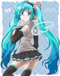  aqua_eyes aqua_hair detached_sleeves hatsune_miku headset long_hair necktie skirt solo thighhighs twintails very_long_hair vocaloid yuzuki_ui 