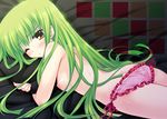  araiguma bangs c.c. code_geass duplicate green_hair long_hair panties side-tie_panties solo striped striped_panties topless underwear 