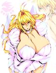  blonde_hair breasts cleavage dress gown highres huge_breasts long_hair sekirei standing thighs tsukasawa_takamatsu tsukazawa tsukiumi yellow_eyes 