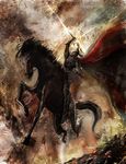  abstract armor bccp black cape fantasy highres horse horseback_riding knight light male_focus original riding solo sword weapon 