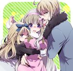  ahoge artist_request axis_powers_hetalia belarus belarus_(hetalia) blonde blue_eyes blush clinging dress genderswap hair_bow hair_ribbon hug long_hair purple_eyes russia russia_(hetalia) short_hair tears ukraine ukraine_(hetalia) very_long_hair winter_clothes 