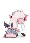  bad_id bad_pixiv_id bat_wings blue_hair dress full_body hat hat_ribbon legs pantyhose remilia_scarlet ribbon shindou_kamichi shoes short_hair simple_background solo touhou tripping upside-down wings 