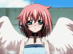  angel_wings animated_gif bare_shoulders blue_eyes blue_top blush chain_collar collar ikaros sora_no_otoshimono steam sundress 