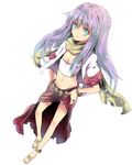  aqua_eyes bracelet flat_chest hand_on_hip jewelry maromi_(am97) mashiro_blan_de_windbloom midriff my-otome navel purple_hair ring scarf solo strapless tubetop 