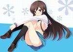  a_channel areolae bad_id bad_pixiv_id blush breasts brown_hair grid kneehighs large_breasts loafers long_hair long_legs mitsu_king navel nishi_yuuko open_clothes red_eyes school_uniform shoes skirt solo 