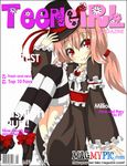  cover_page hat magazine_cover parody pink_hair red_eyes shingetsu_takehito smile striped_thighhighs thighhighs top_hat twin_tails 
