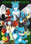  digimon digimon_adventures_02 flamedramon goggles motomiya_daisuke veemon x-veemon 