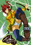  blue_eyes boots dress pantsu ponytail red_hair sword tagme thighhighs tosh 