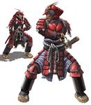  armor beard facial_hair helmet male mustache ohigetan rope samurai sandals sword weapon 
