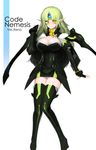  absurdres blush breasts circlet cleavage_cutout code:_nemesis_(elsword) cosplay dress elf elsword eve_(elsword) eve_(elsword)_(cosplay) green_hair highres large_breasts long_hair pointy_ears rena_(elsword) short_dress snowball22 solo thighhighs white_background 