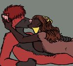  alliieennss boob_squish breast_squish breasts brown_hair canine cuddle cuddling duo female hair kissing male mammal marten mustelid red_hair rydian straight 