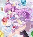  ass blush book boots bow crescent crystal fujieda_uzuki glyph hair_bow hat leg_up long_hair magic magic_circle no_panties open_mouth patchouli_knowledge pointing purple_eyes purple_hair smile solo touhou 
