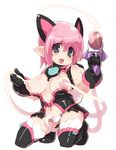  animal_ears bare_shoulders black_gloves blush boots breasts cat_ears deathlock-san extra_ears eyebrows_visible_through_hair fake_animal_ears full_body gloves gun holding holding_gun holding_weapon kneeling lactation large_breasts milking_machine nipples open_mouth original pink_hair pointy_ears short_hair simple_background solo squirting sweat thigh_boots thighhighs weapon white_background zankuro 